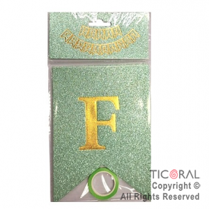 BANDERIN FELIZ CUMPLE LUJO DX VERDE AGUA CON GLITTER CON STAMPING x 1